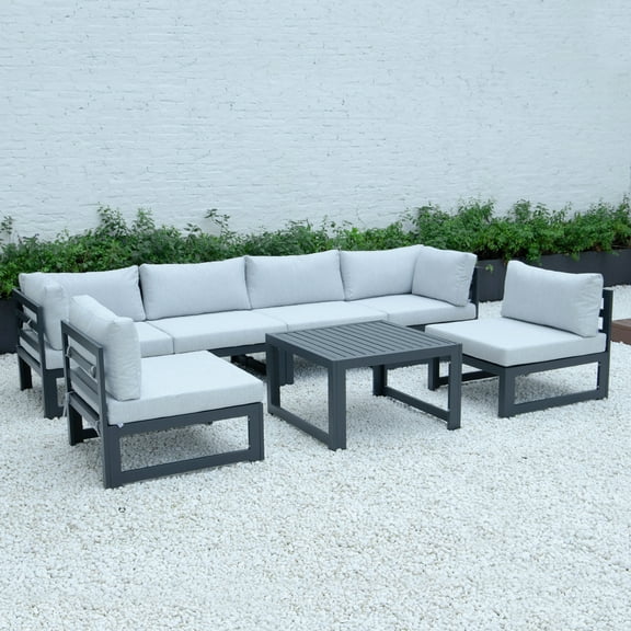 Patio Sectional Set 7 Piece Outdoor Furniture W/ Coffee Table - Modern Outdoor Seating