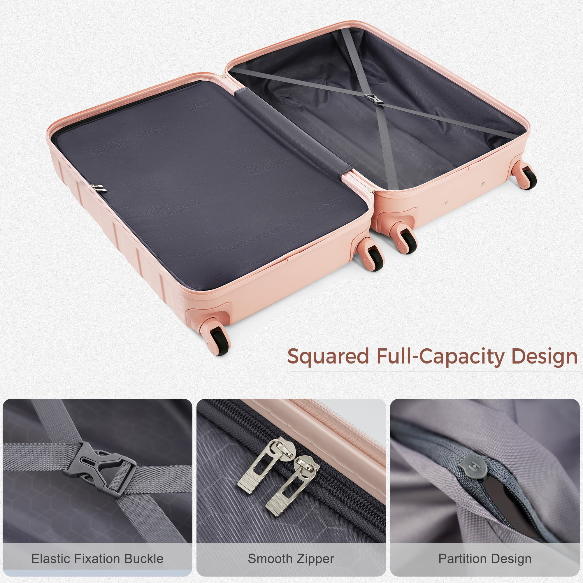 MODERNLUXE 4 Piece Luggage Sets, 28in Checked Suitcase with TSA Lock,Spinner Wheels,20in Carry-On Luggage with Duffel & Toiletry Bags,ABS Hardshell Suitcase Set for Family Travel,Pink