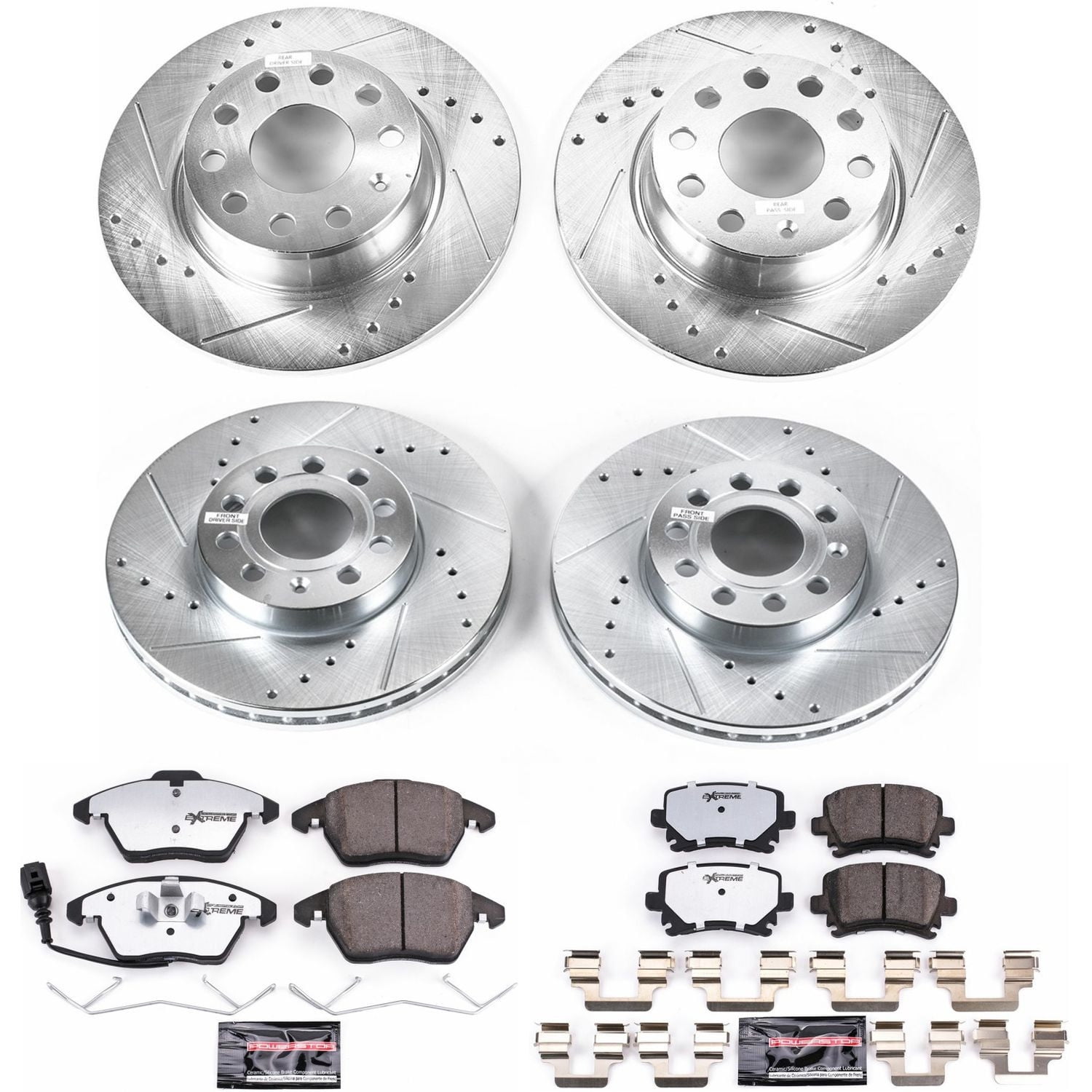 PowerStop Front and Rear Z26 Street Warrior Carbon-Fiber Ceramic Brake Pad and Drilled and Slotted Rotor Kit Fits: VOLKSWAGEN Select Models K7837-26