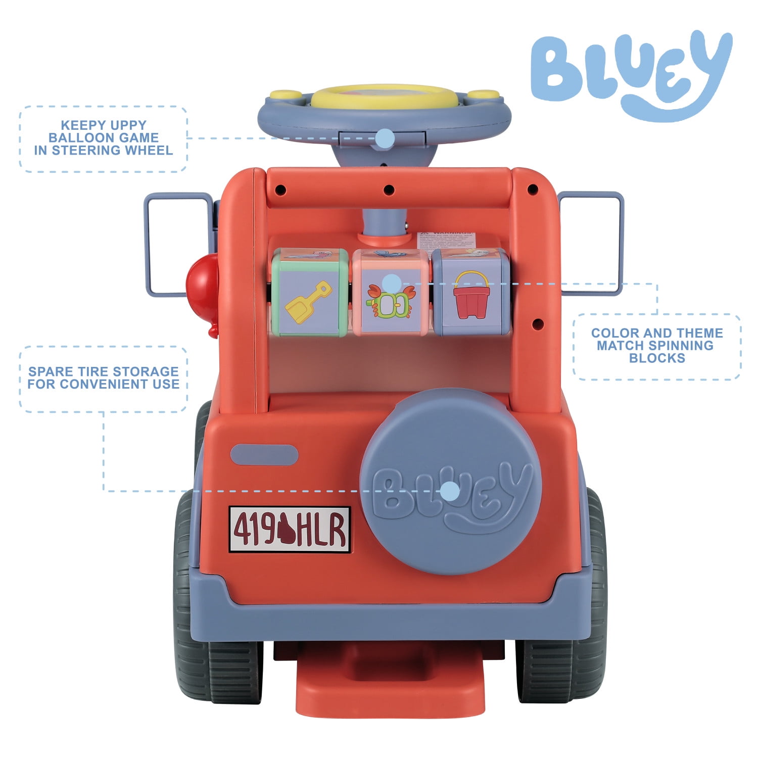 Bluey Licensed Interactive Ride-On Push Car for Boys and Girls, Foot-to-Floor, Ages 1-3, Orange