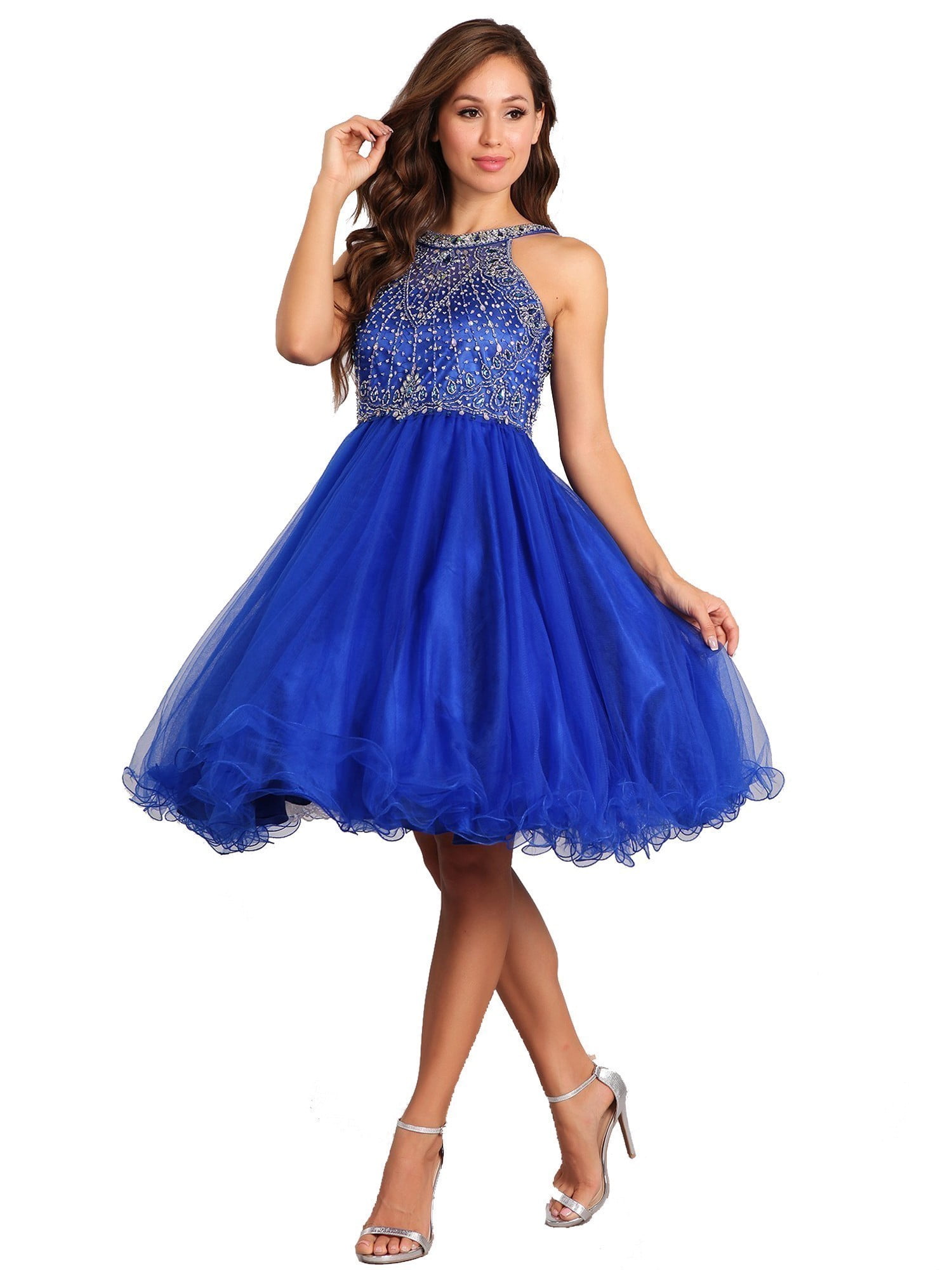 royal blue dress with rhinestones