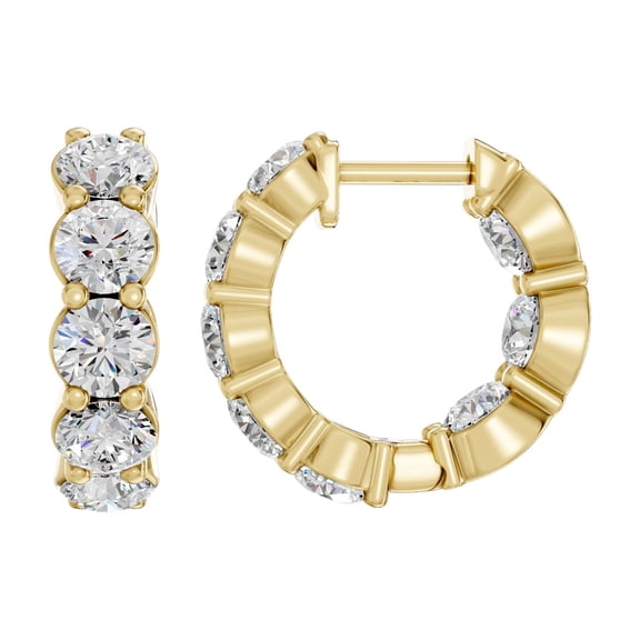 KEEVA JEWELS 3.65 Carat Moissanite Luxury Round Cut Stone Hoop Earrings for Women Yellow Gold Plated Silver