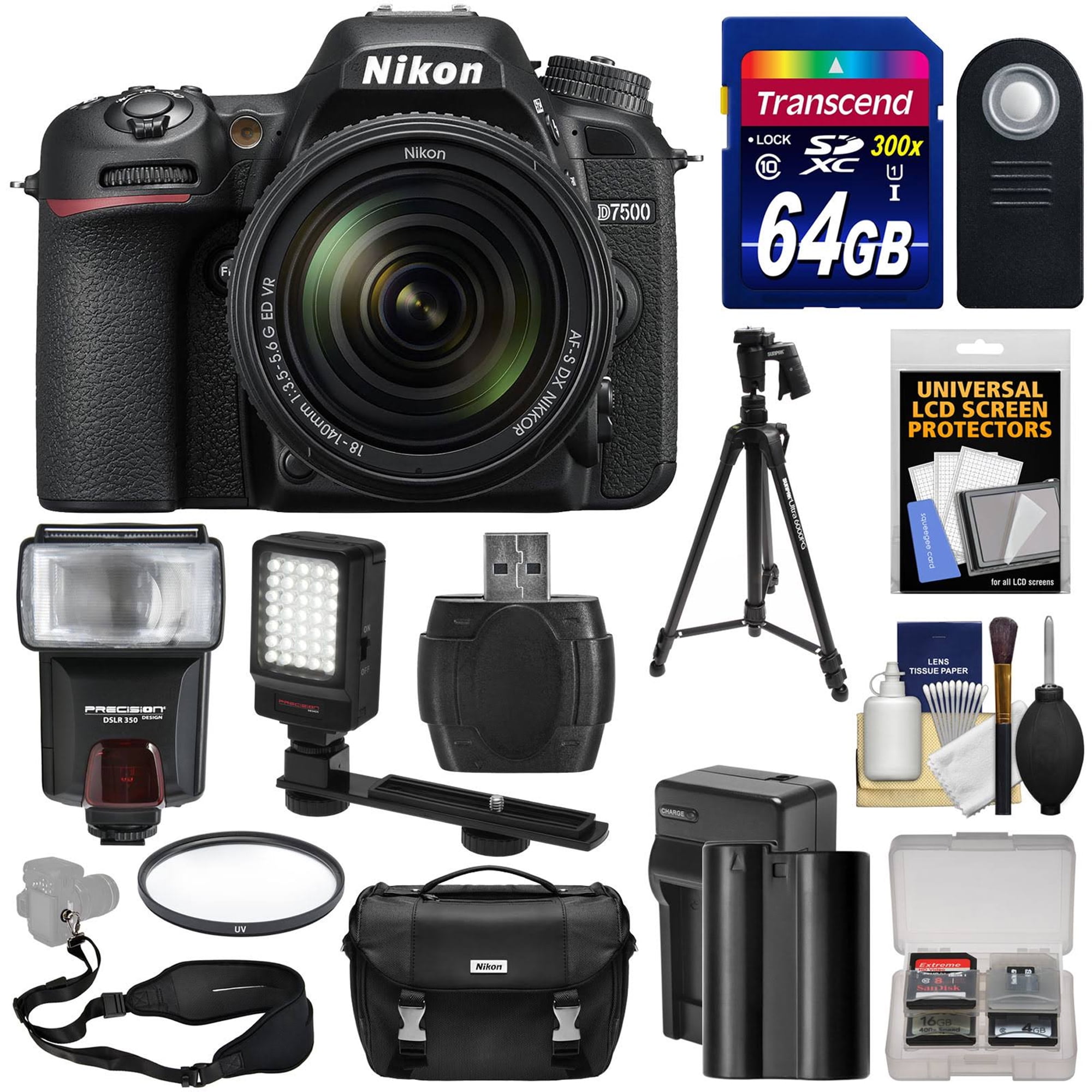 Nikon D7500 4K Digital SLR Camera & 18140mm VR Lens with 64GB Card, Battery & Charger, Case