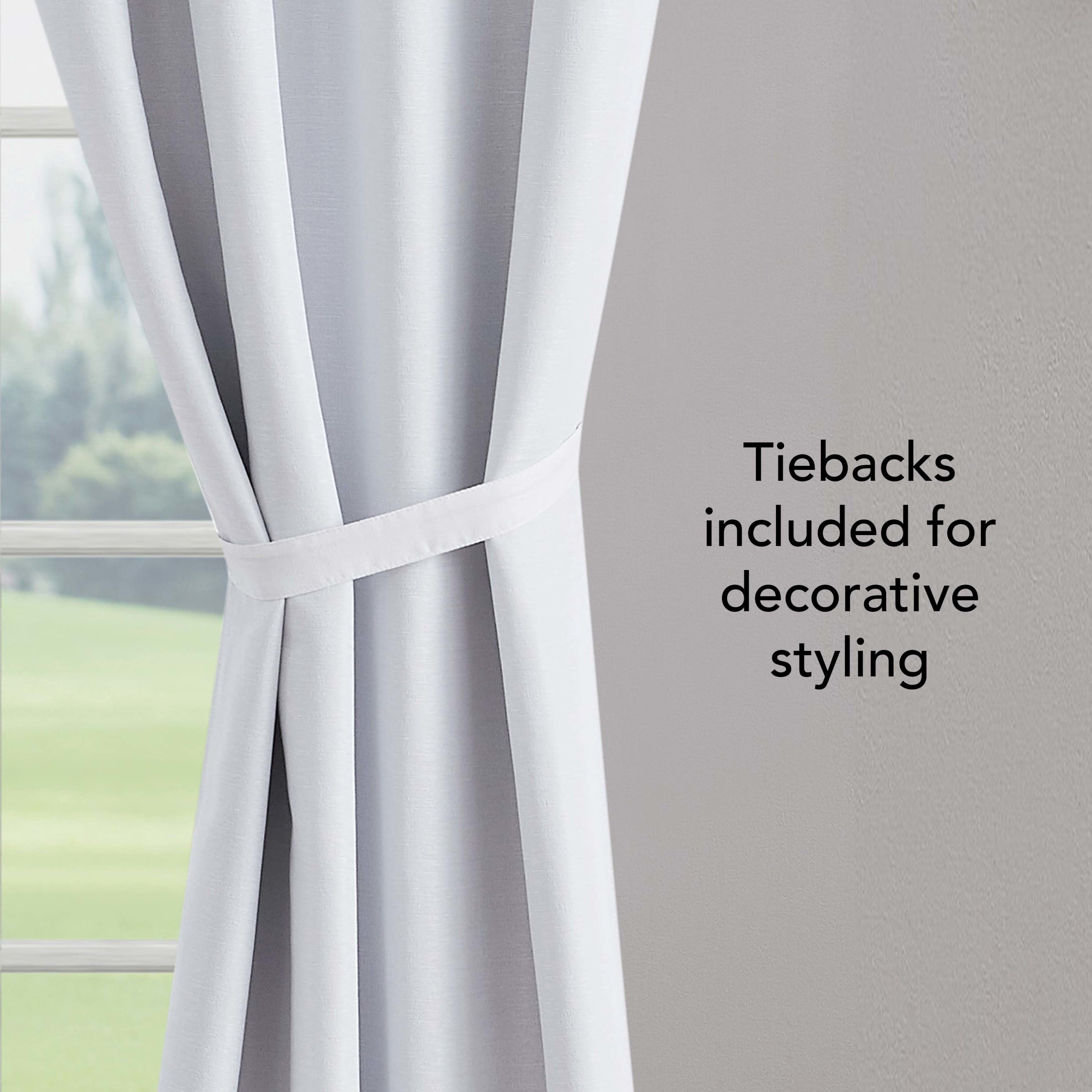Tobie Blackout Window Curtain Panels with Tiebacks, Back Tab,  White, 38" x 96"