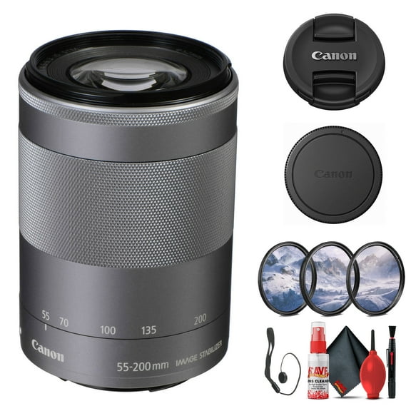 Canon EF-M 55-200mm f/4.5-6.3 IS STM Lens (Silver) (1122C002)   Filter Kit   Cap Keeper   Cleaning Kit (International Version)