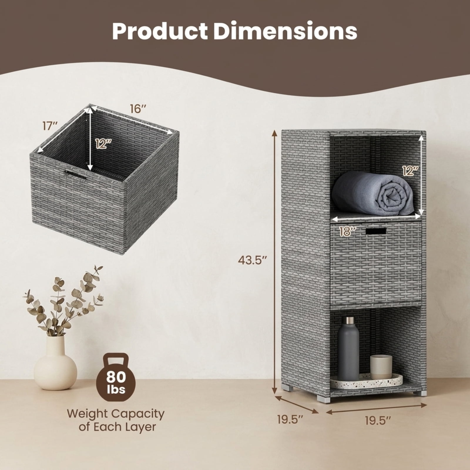 Biotree Outdoor Storage Cabinet with Drawer and 3 Shelves for Patio Porch Poolside Backyard, Mix Brown