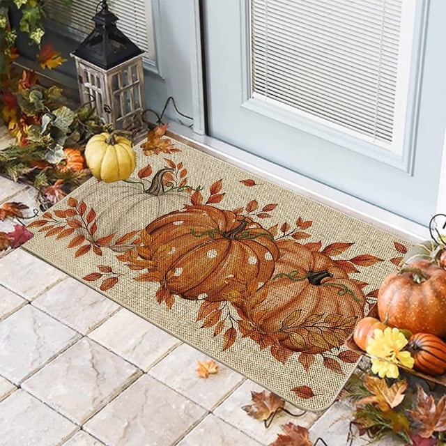 Felpudos de calabaza de Halloween, felpudos de entrada, felpudos antideslizantes para baño, tamaño 15,3 x 23,6 pulgadas