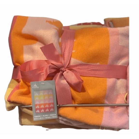 Disney Parks Mickey Mouse Icon Orange and Pink Castle Throw Blanket New With Tag