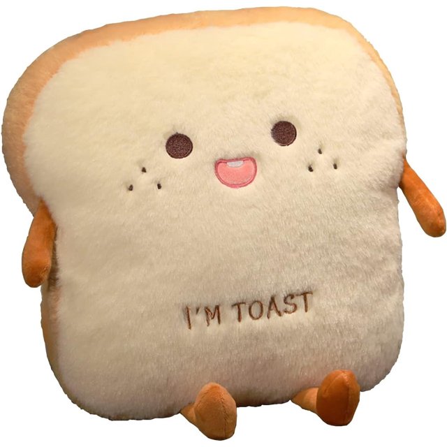 Almohada de felpa con pan tostado, almohada rellena de pan, almohada de felpa con bolsillo para las manos, excelente opción de regalo para niños (15,7 * 13,7 pulgadas)