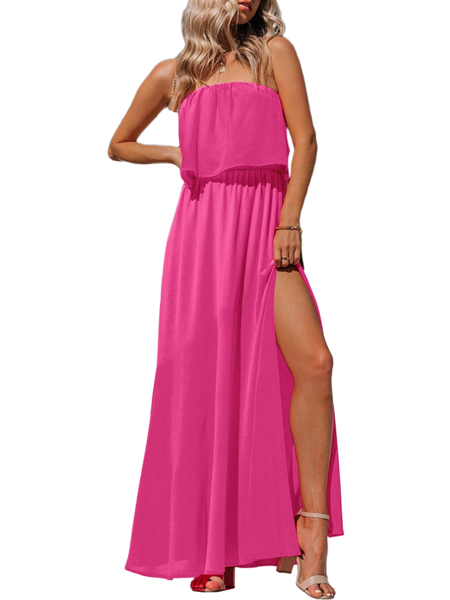 Avamo Women Off Shoulder Ruffle Maxi Dress Side Split Elastic Summer