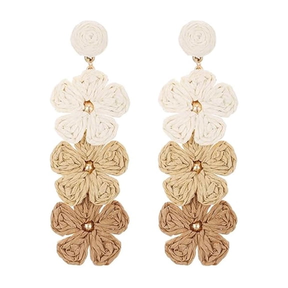 DESIGNICE Raffia Flower Dangle Earrings for Women,Handmade Boho Straw Wrapped Rattan Gradient Floral Statement Jewelry for Spring Summer Beach Vacation Gift