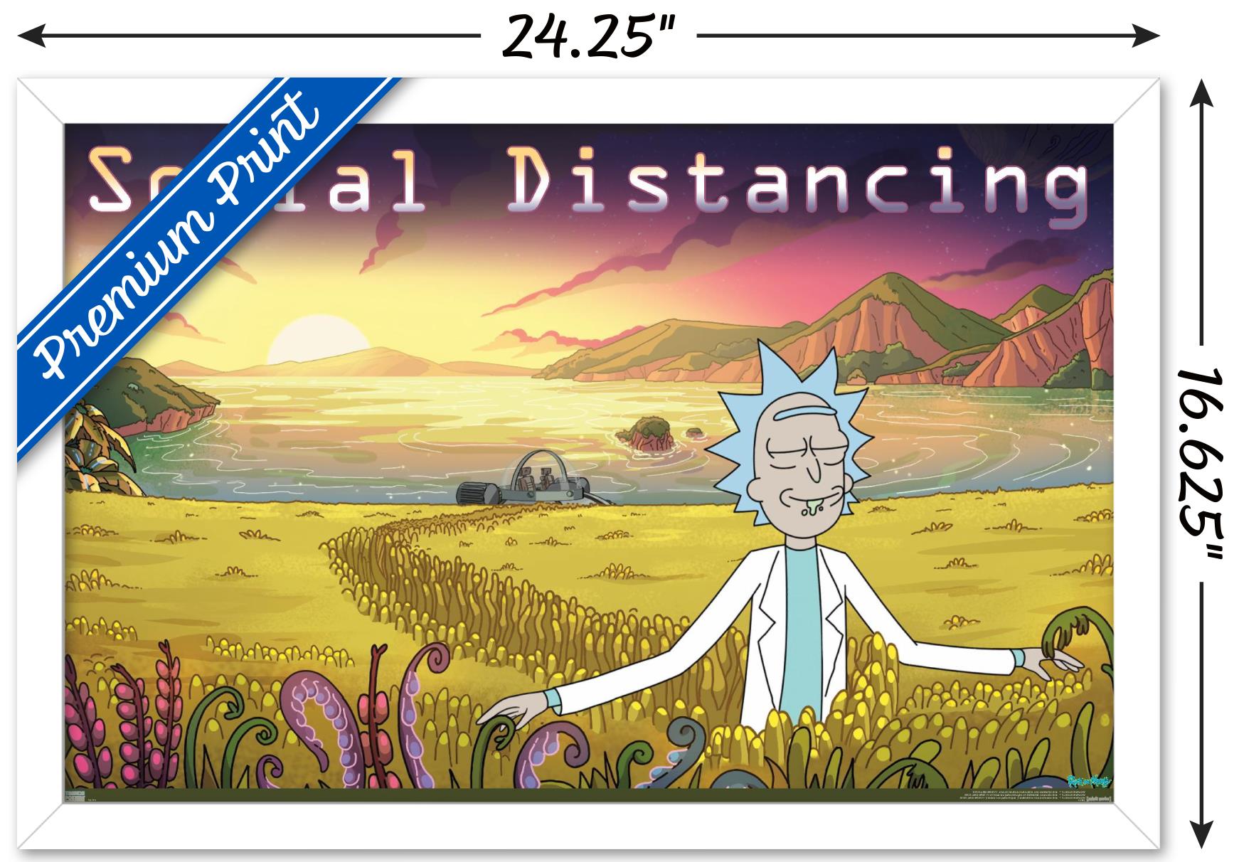 Rick And Morty - Social Distancing Wall Poster, 14.725" x 22.375" Framed