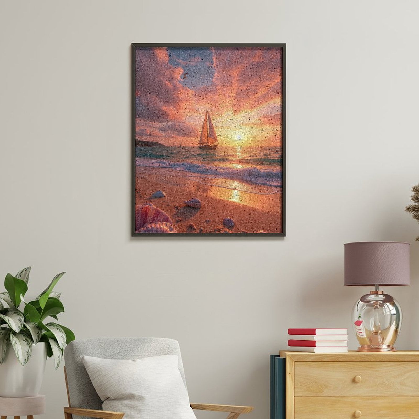 Paint By Numbers Kit for Adults Beginner - Seashell Beach Sunset Sailboat Serenity DIY Canvas Painting Kits for Adults, Frameless Paint By Number for Adults for Home Wall Decor 16x20 Inch
