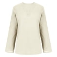 thumbnail image 4 of AherBiu Cotton Linen Tops for Women Long Sleeve Shirt V Neck Lightweight Summer Casual Loose Blouse Pullover, 4 of 5