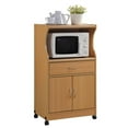 thumbnail image 1 of Hodedah Wheeled Microwave Island Cart with Drawer Cabinet Storage, Beech, 1 of 6