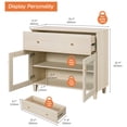 thumbnail image 4 of Large Bedroom Nightstand with Glass Doors, Tall Bedside Table with Drawer, Shelf and Cable Management, White Oak, 4 of 8