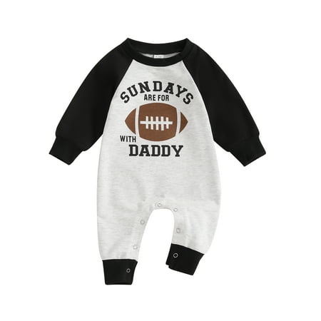 

ESASSALY Baby Boy Jumpsuit Fashion Long Sleeve Round Neck Football Print Romper