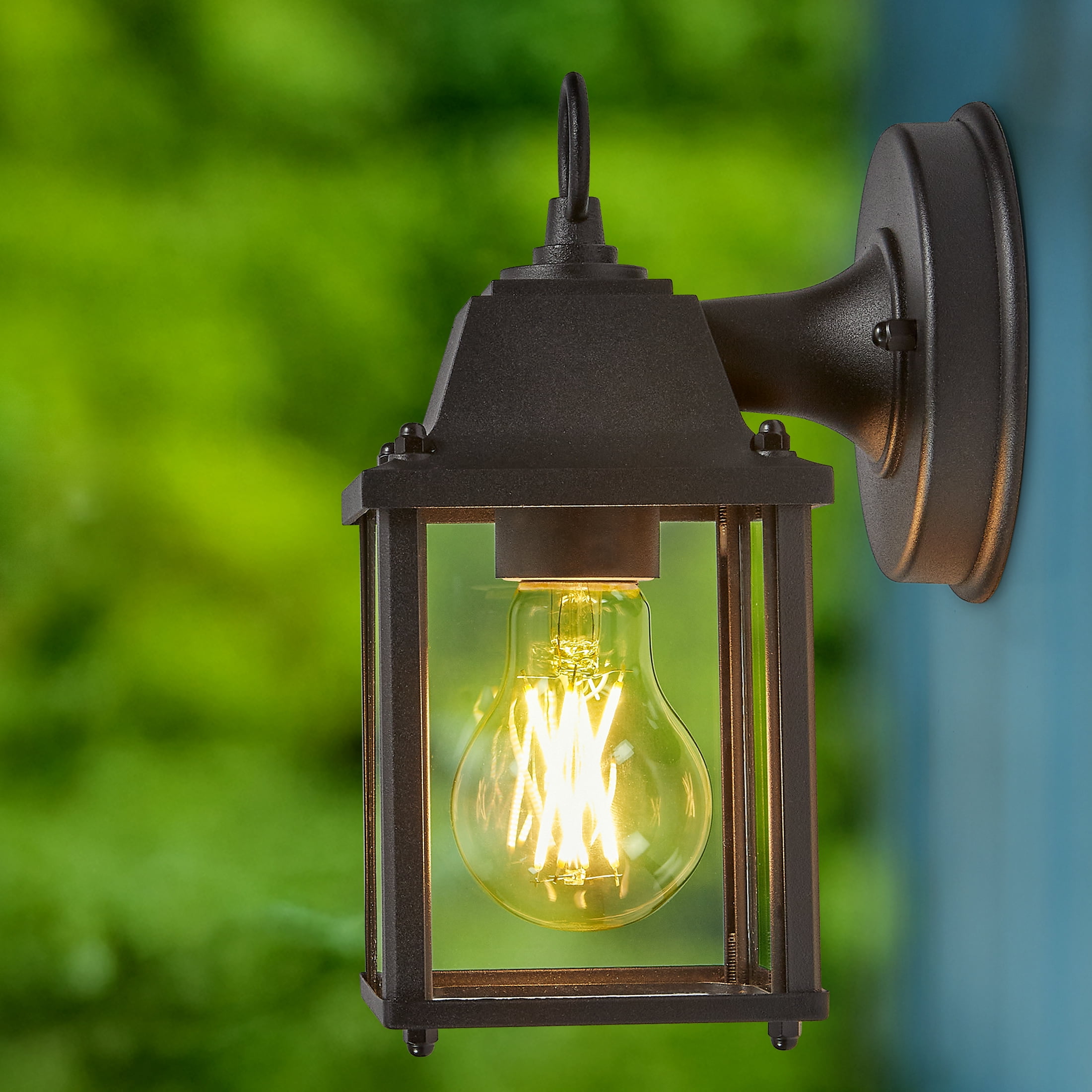 Maxxima Porch Lantern Outdoor Wall Light, Black w/ Clear Glass, Exterior Sconce Light, E26 Socket, Bulb Not Included