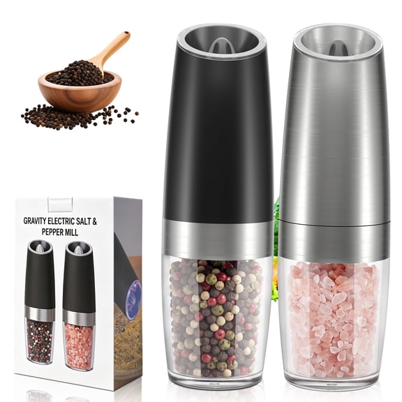 Herrfilk 2 Piece Set Electric Salt and Pepper Grinder Set , Adjustable Coarseness Mill Grinders Stainless Steel