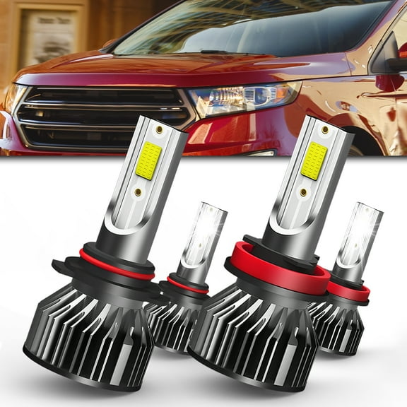 LECCIBUB LED Headlight Bulbs Compatible With Ford Edge 2015-2023,9005 High Beam   H11 Low Beam Light Bulb,6500K White,Plug and Play,Pack of 4