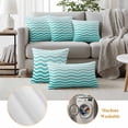 thumbnail image 5 of Geometric Turquoise Ombre Outdoor Pillow Covers 20x12 Set of 2,Waterproof Patio Throw Pillowcase Protectors,Modern Gradient White Ocean Striped Lumbar Decorative Pillow Shams Cushion Covers for Couch, 5 of 8