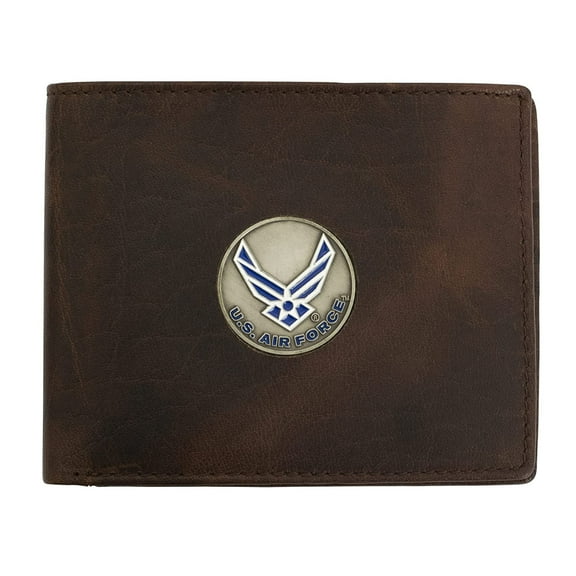 Officially Licensed "US Air Force" Medallion Genuine Leather Classic Handmade Wallet - Bifold Brown
