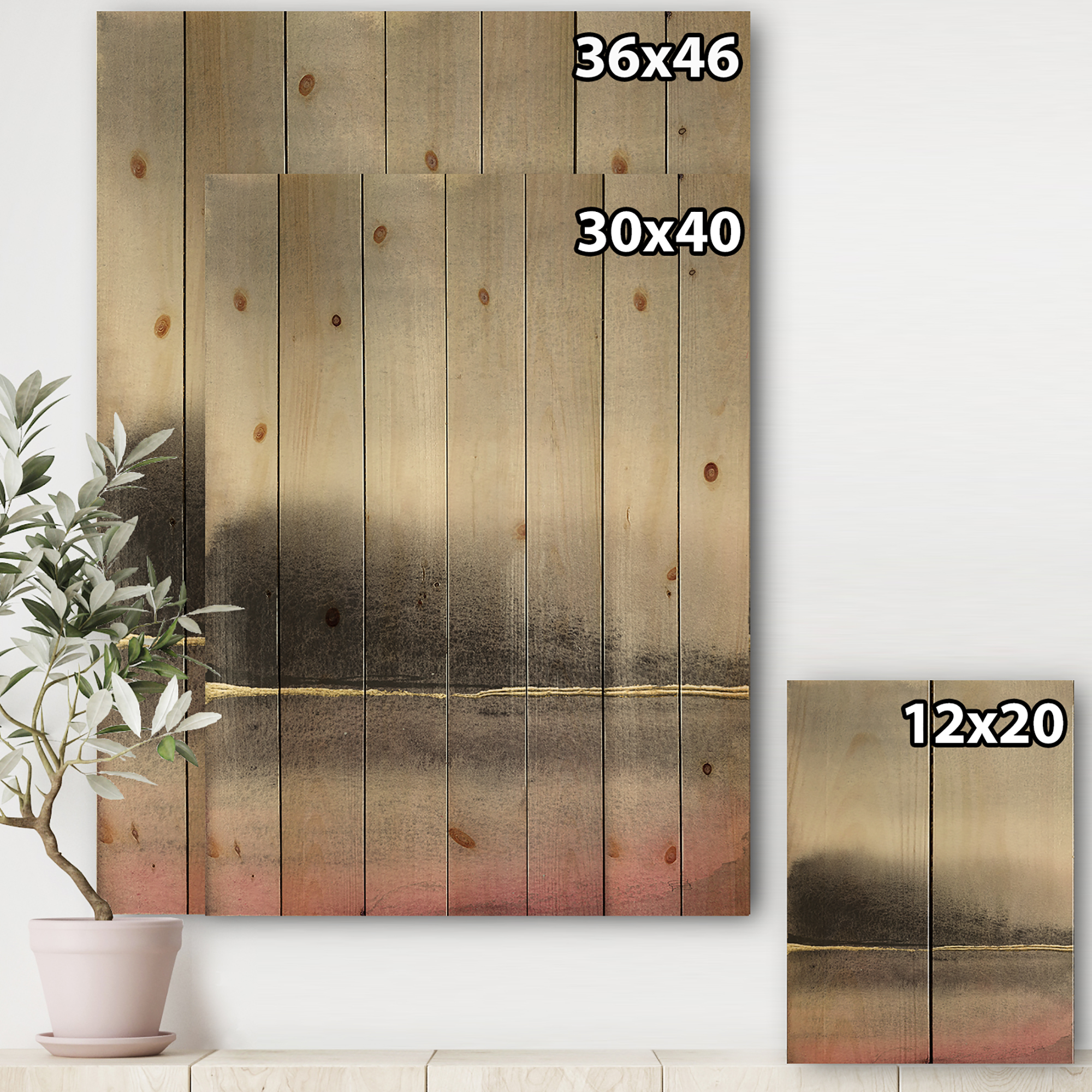Designart 'Pink Shabby Storm I' Shabby Chic Print on Natural Pine Wood