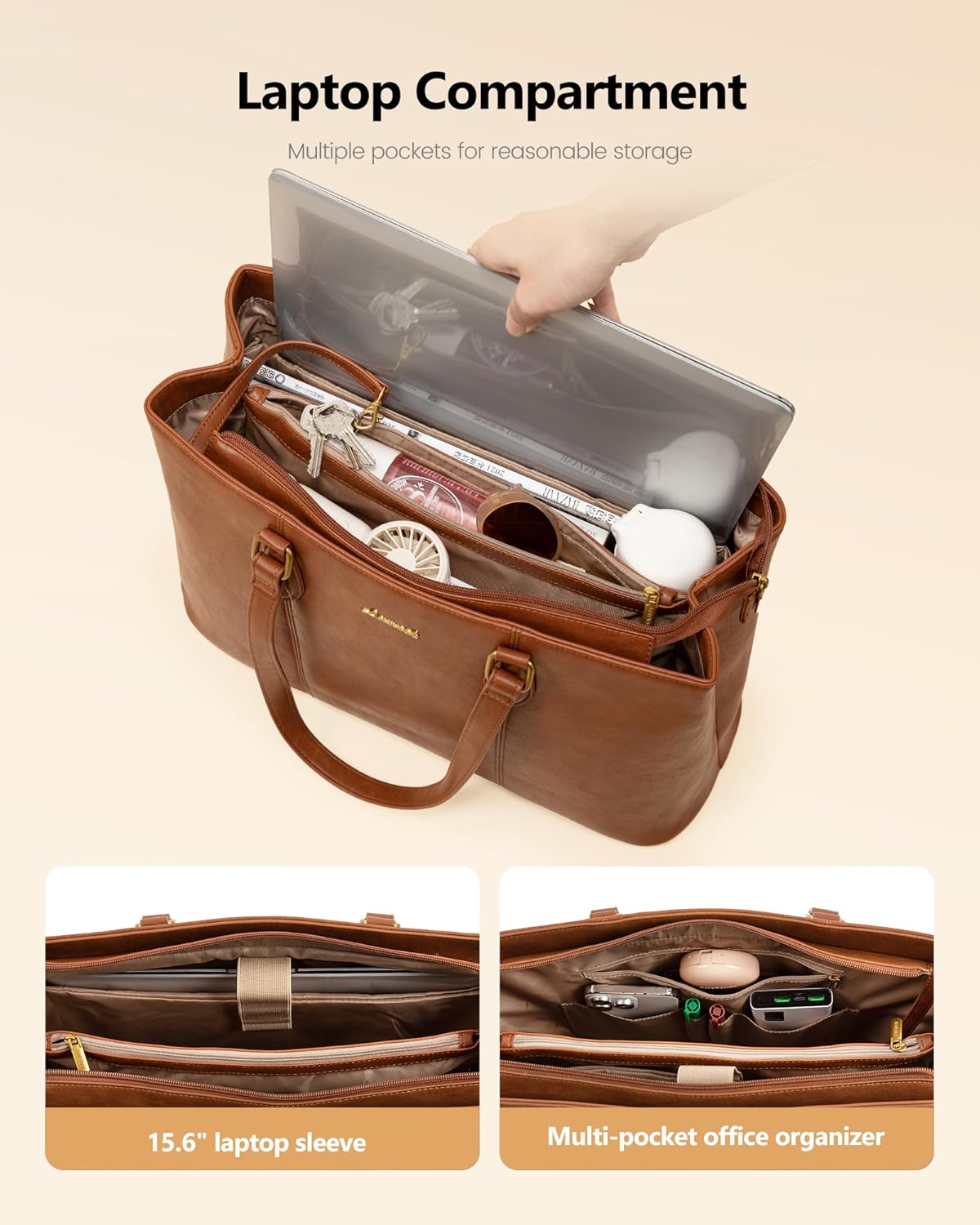 LOVEVOOK Laptop Tote Bag for Women,Work Tote with Wristlet,PU Leather Computer Bag for Teacher,Office, Daily