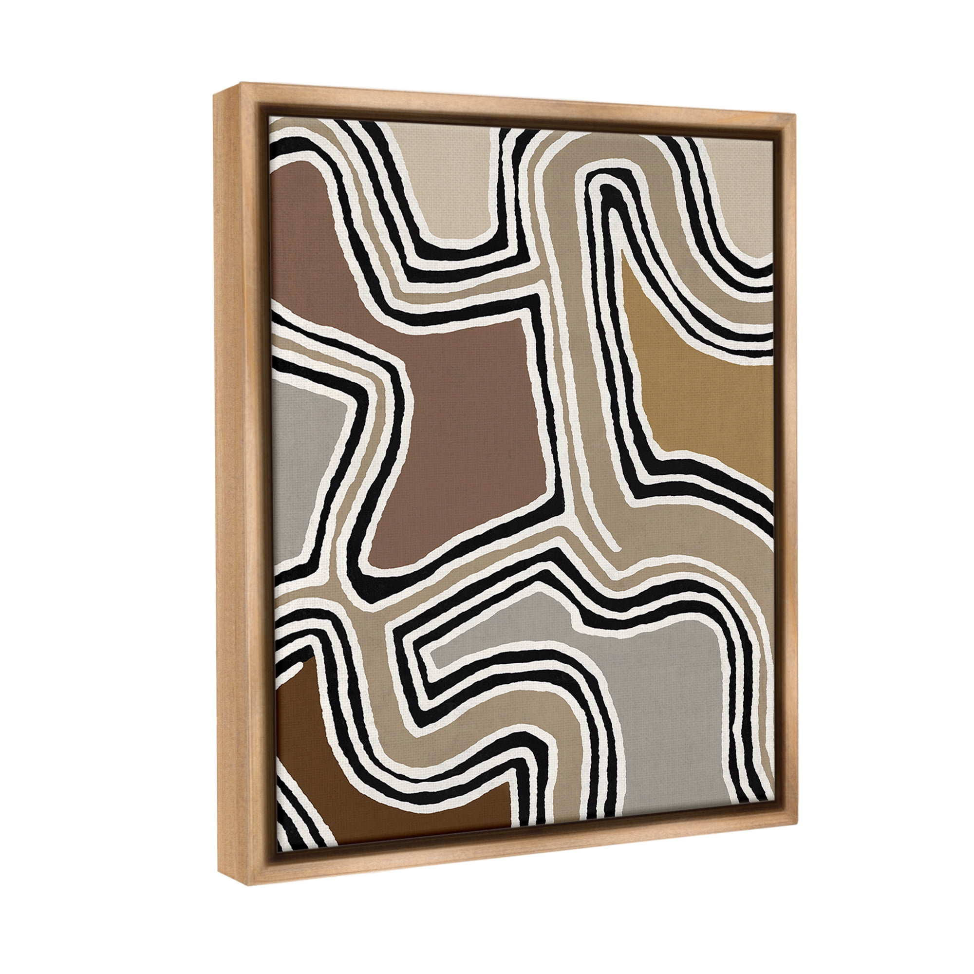 Stupell Industries Fluid Neutral Abstraction Abstract Painting Brown Floater Framed Canvas Art Print Wall Art, 17 x 21