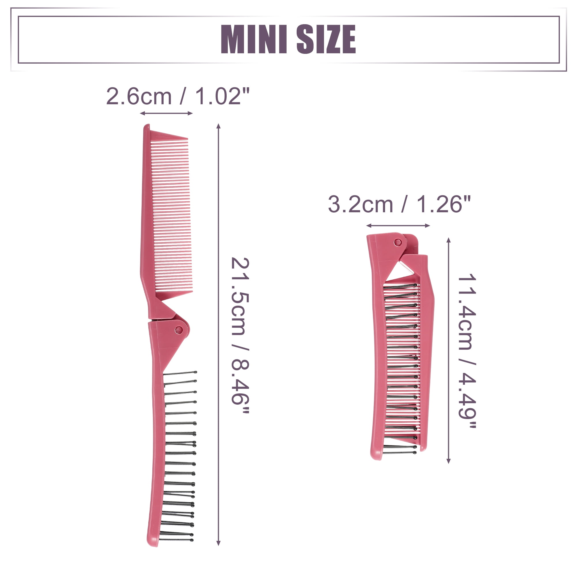 Unique Bargains 1Pc Folding Hair Comb Travel Mini for Curly Wet Dry Long Hair Dark Pink