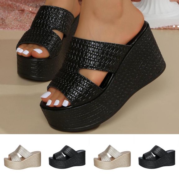 Bxsruta Women's Plus-Size Wedge Heel Mule Sandals with Woven Texture and Open Toe for Spring Summer Casual Wear