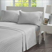 Twin Size Bed Sheets Set, 3-Piece Cozy Cotton Flannel Sheets Set Twin with Deep Pocket Fitted Sheet, Grey Geo