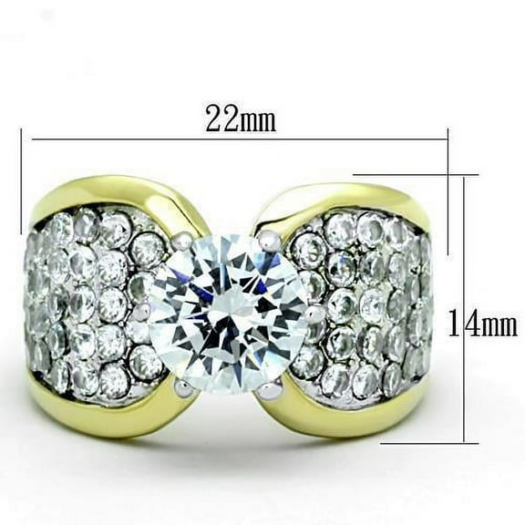 Two-Tone IP Gold (Ion Plating) Stainless Steel Ring with AAA Grade CZ in Clear for Women Clear Stone Color Style TK1547 Size 10