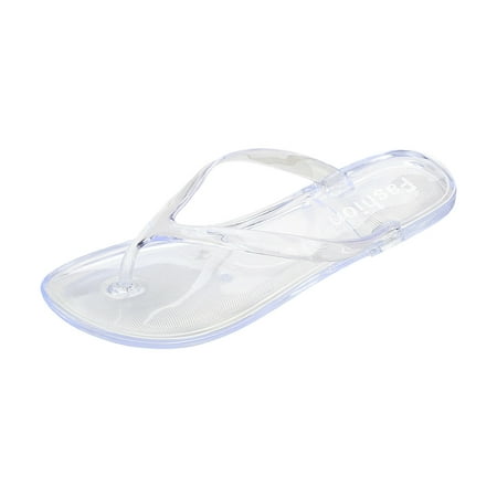 Dpityserensio Women s Summer Crystal Jelly Color Flat Shoes Casual Beach Wearing Flip Flops Thong Sandals White 5.5(36)