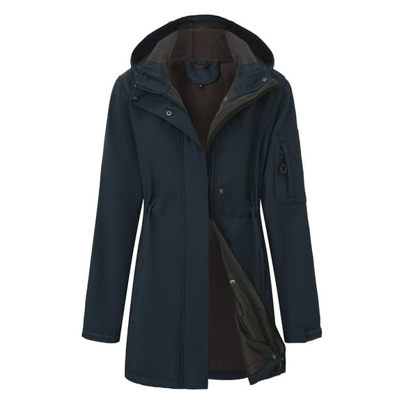 Wensltd Women's Sherpa Lined Hooded Jacket Stylish Zip Pocket Long Sleeve Coat Solid Color Fall Winter Casual Outerwear