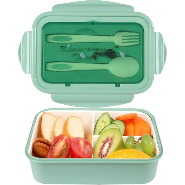 Loncheras, cajas bento, loncheras a prueba de fugas para niños y adultos, loncheras bento con 3 compartimentos y cubiertos
