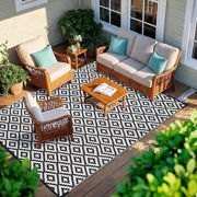 KHAIR Waterproof Outdoor Rug 8×10 Feet, Reversible Plastic Straw Rug for Patio, Garden, Porch, Deck, RV, Camping, Picnic & Backyard – Black & White (8 x 10 (Rectangular))