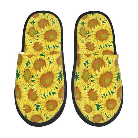 Balery Floral Sunflowers Slient Indoor Furry Fleece Comfort House Shoes Soft Non-Slip Home Shoes Cotton slippers House Slippers-- Large