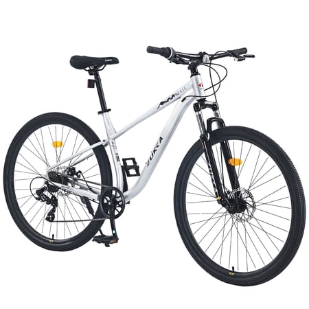 Mountain Bike, 29 Inch Wheels, 8 Speed Bicycle, Double Disc Brakes, Front Suspension, Age 18+, Silver