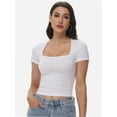 thumbnail image 6 of Women's Square Neck Crop Top - Short Sleeve Slim Fit T-Shirt, Casual Summer Workout Tee, 6 of 6