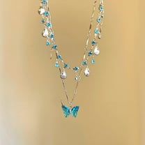 Blue Butterfly Double-layered Tassel Necklace Summer