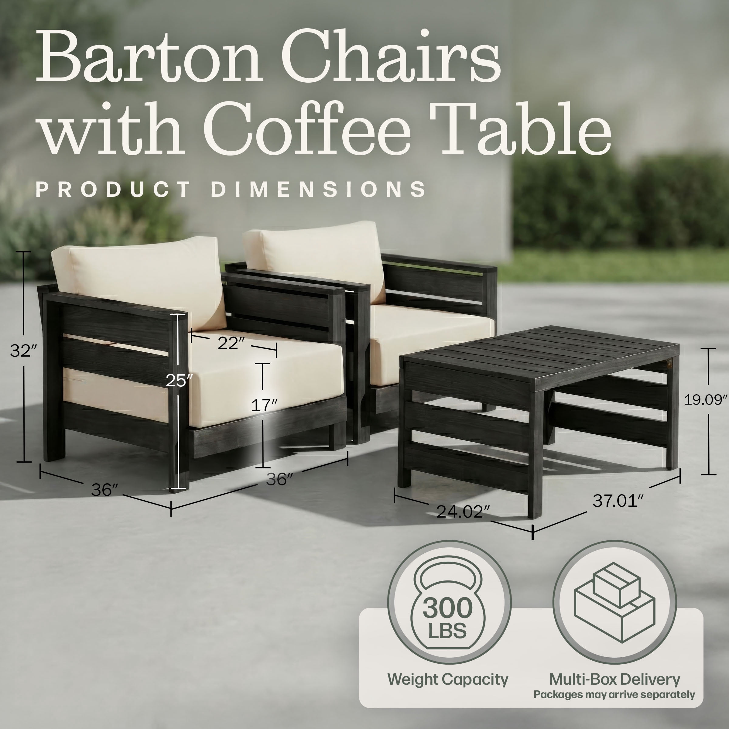 Alaterre Furniture Barton 3 Piece Patio Furniture Set with Table and Chairs (Black)