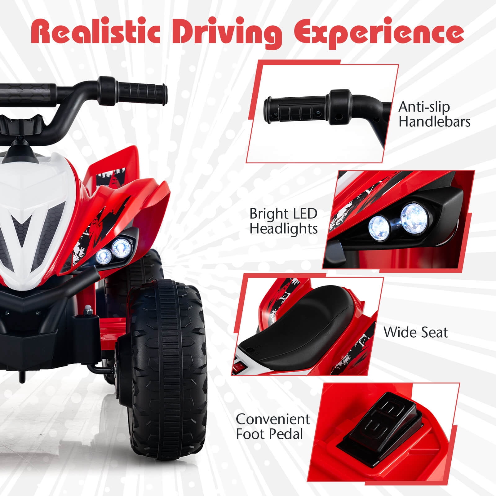 Infans 12V Quad 4 Wheeler Ride on Toy with Music, Light, USB Port, Wireless Connection