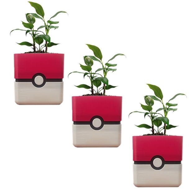 Maceta Minimalista 3D para Cultivo PokeFlowy 3 Pzs 14x14x14cm Rojo Negro Blanco No incluye Planta.