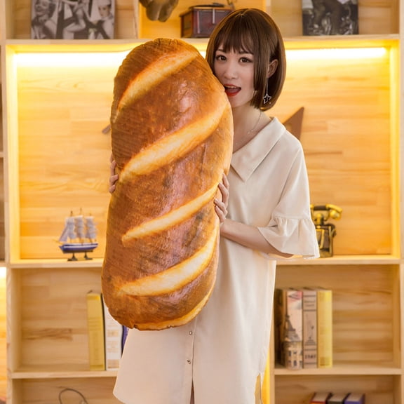 3D Bread Shape Pillow Soft Lumbar Back Cushion Plush Stuffed Toy, Novelty Food Throw Pillow with Zipper Closure, Decorative Cushion for Chair Sofa Car Seat, Gift for Family Friends