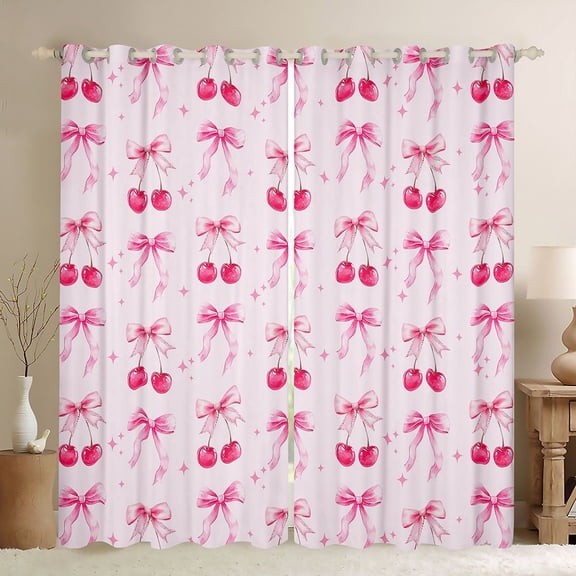 Feelyou Pink Bowknot Black Out Curtains, Cherry Stars Curtains Pack of 2 (42x63 Each)