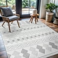 thumbnail image 3 of CAMILSON Modern Luxury Geometric Micro Loop Soft Stain Resistant Easy-Cleaning Non-Shedding Indoor Area Rug 4x6 White / Gray, 3 of 9