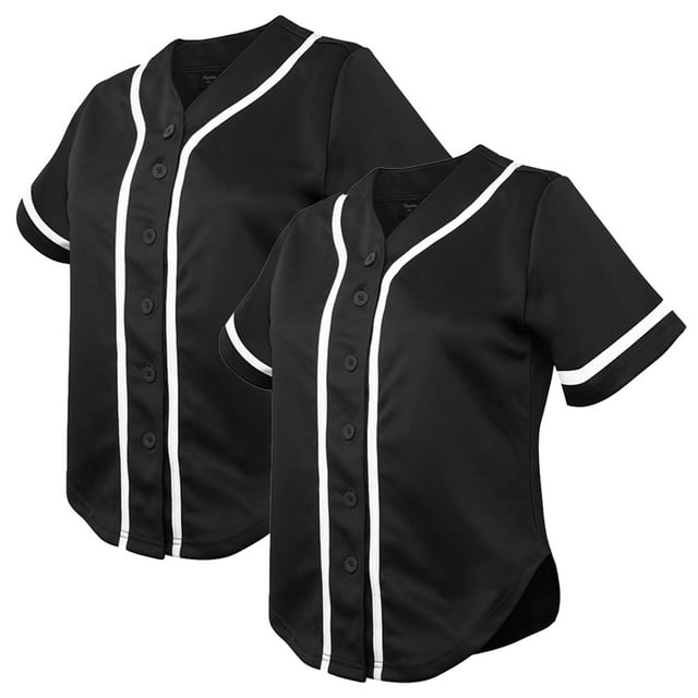 TOPTIE Lot de 2 Chandails de Baseball pour Femmes Chandails de Softball Chemises à Boutons - Noir Noir - G