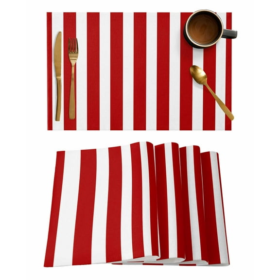 Red Striped Placemats Set of 4, Christmas Farmhouse Red White Stripes Placemats for Dining Table, Place Mats for Kitchen Tabletop, Waterproof Wipeable Dining Table Mats Set