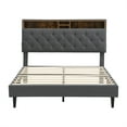 thumbnail image 5 of King Size Bed Frame,Linen Upholstered Platform Bed Frame,with Button Tufted Storage Headboard,USB Ports and Side Pocket,82.6"x75.5"x41.7",Dark Gray, 5 of 8